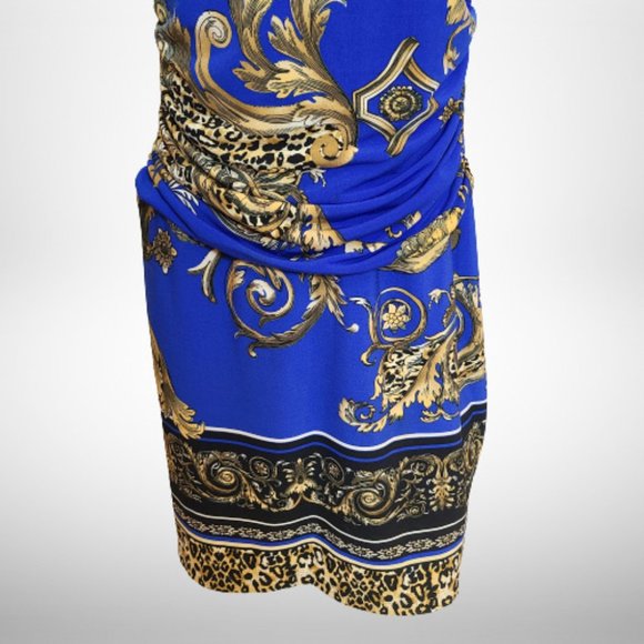Stunning Just Cavalli Blue Baroque Print  Stretch Mini Dress - Size Small - Picture 4 of 16